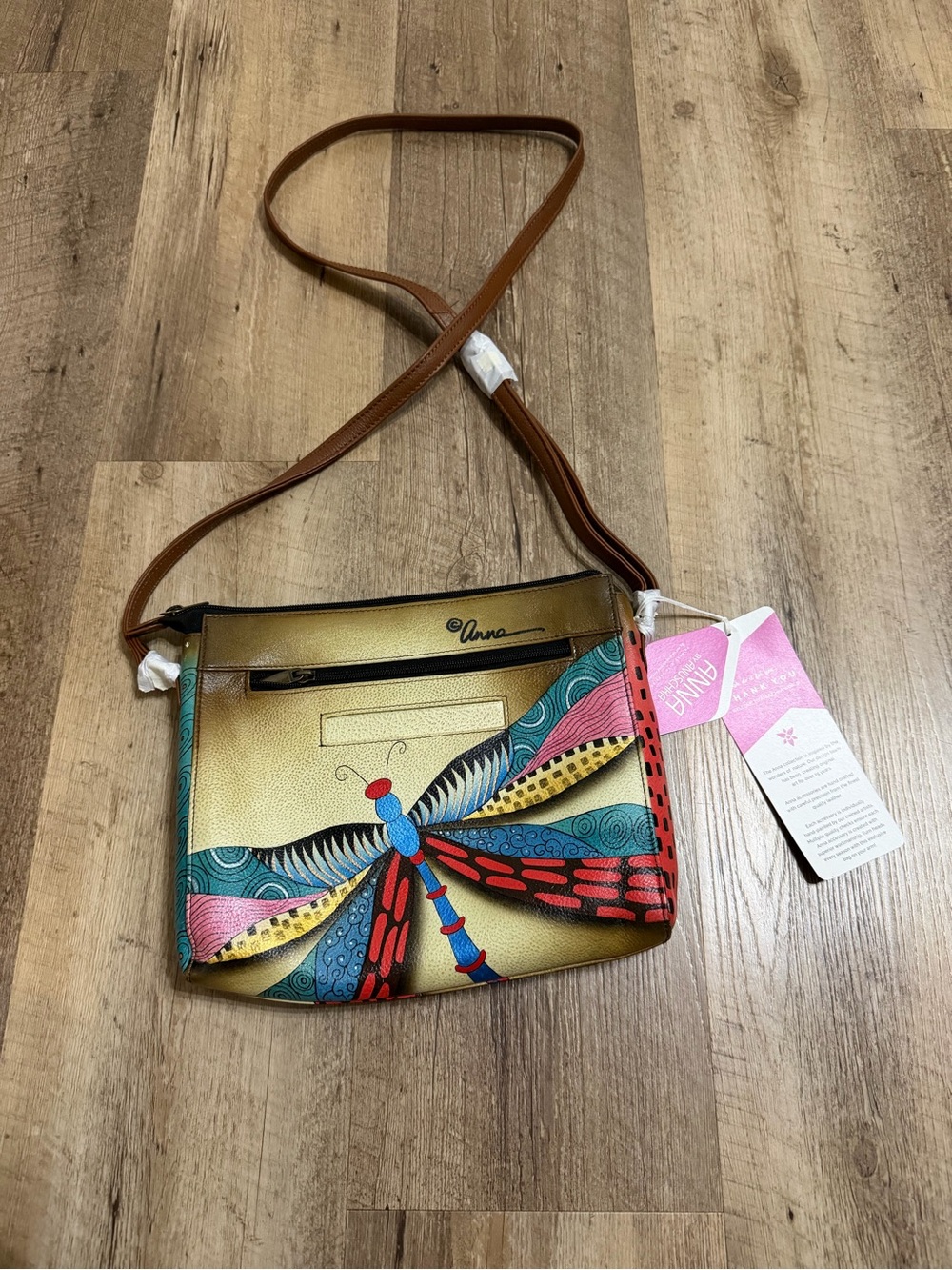 Anna Gold Crossbody with Colorful Dragonfly Accent